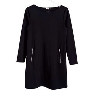 Gap Black Shift Dress Long Sleeve Zipper Pockets A-Line Neutral Casual Career 2